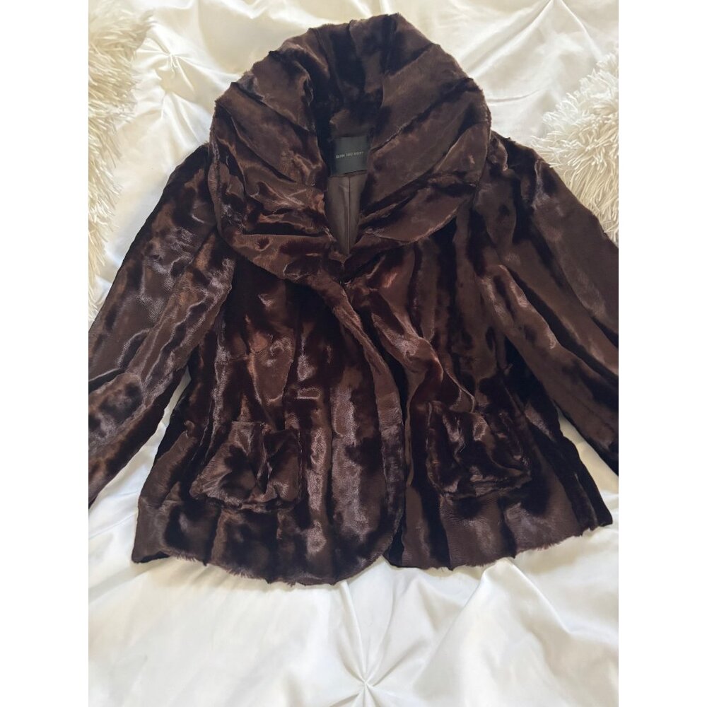 Bern & Mort Faux Fur Coat With Large Collar Pockets Luxurious Brown Small Ladies - Picture 4 of 12